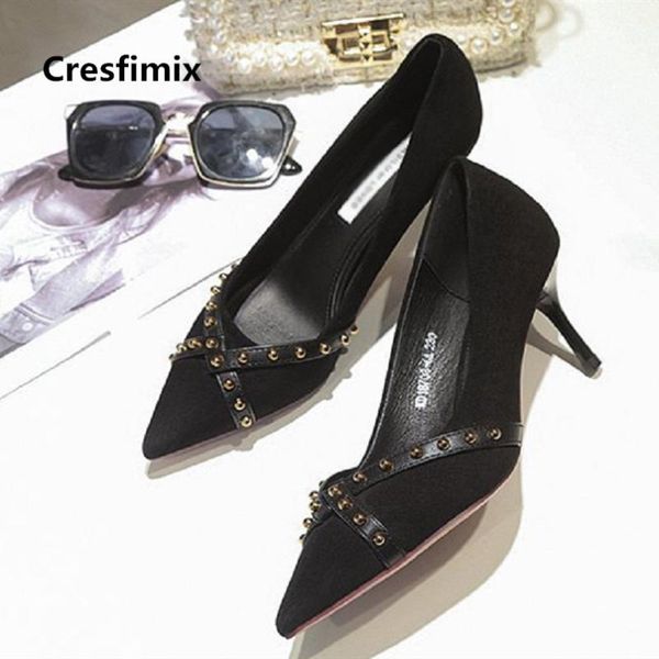 

cresfimix women fashion pointed toe black high heel shoes lady sweet casual red rivet pumps mujer tacones altos c3539 dress
