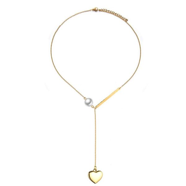 

stainless steel imitation pearl heart pendant necklace for women girls y choker jewelry necklaces, Silver