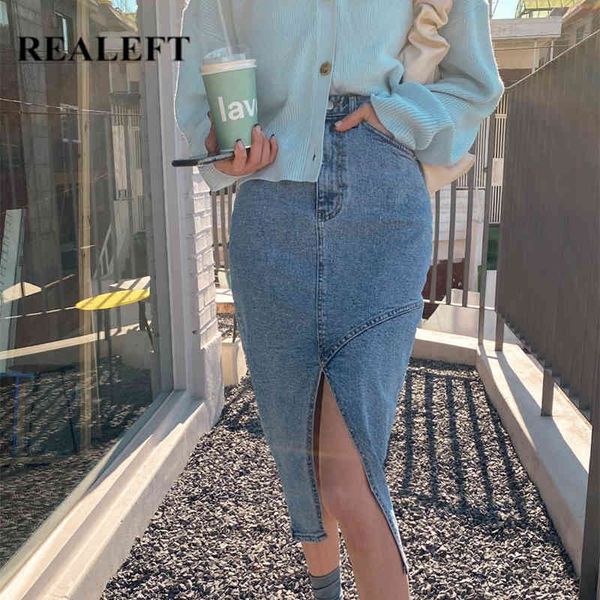 

summer chic women's denim skirts vintage high wasit front split jeans wrap skirt straight pencil female 210428, Black