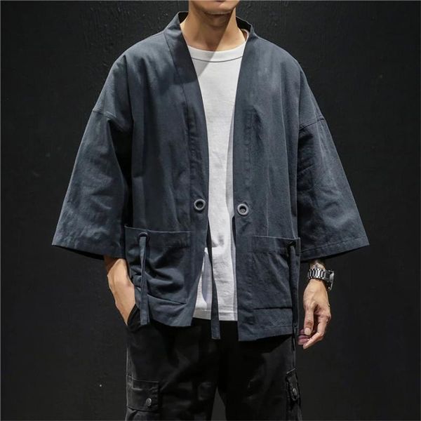 

ethnic clothing apanese fashion kimono cardigan traditional linen shirts men basic solid color samurai costume male streetwear yukata haori, Red