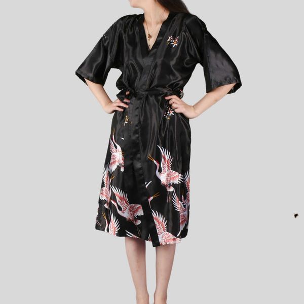 

bathrobe crane pajamas summer autumn bridal morning imitation large size robe women's ice silk bathrobe long suit