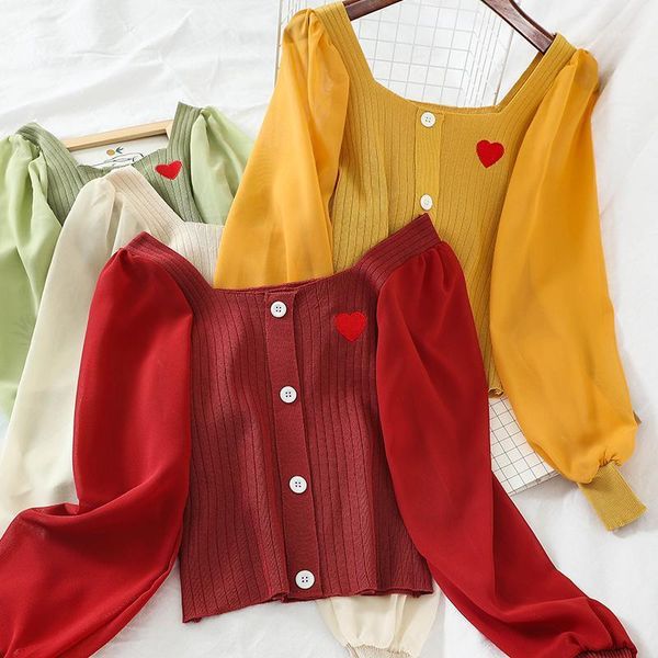 

women's blouses & shirts heliar women lantern sleeve chiffon buttons cardigan loose blouse fashion pit knitting slim elastic sweater 20, White