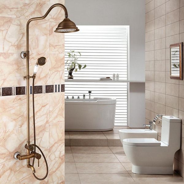 

european antique bathroom rain shower faucet set mixer, wall mounted copper water tap and cold vintage sets