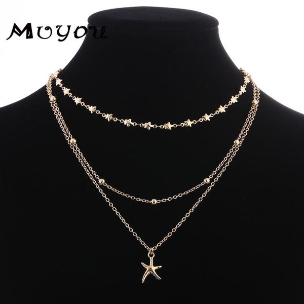 

pendant necklaces handmade starfish star chain multi-layer fashion five-pointed snake women's skirt t-shirt accessories xl097, Silver