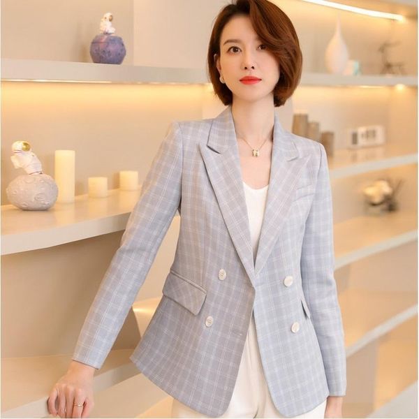 

women's suits & blazers jacket long sleeve double breasted plaid coat ol styles spring fall for women ladies office blazer outwear, White;black