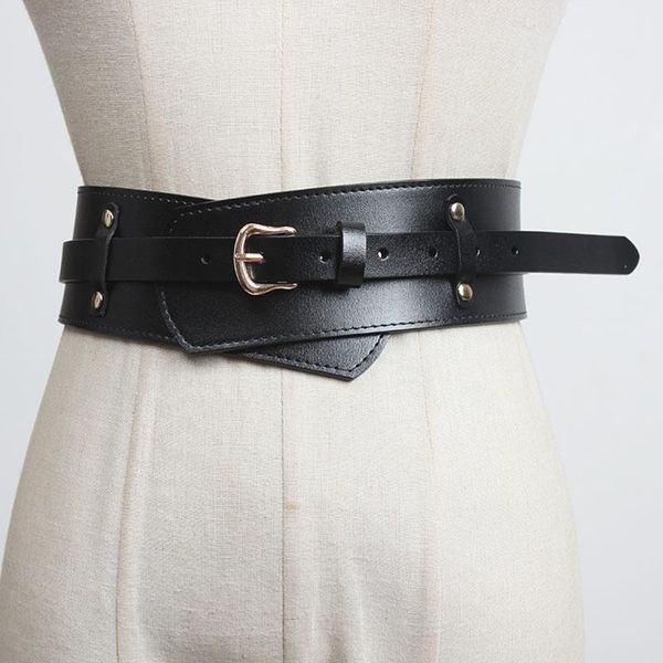 

belts seebeautiful metal pin buckle irregular wide pu leather waist seal girdle fashion 2021 winter women m645, Black;brown