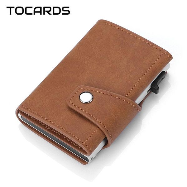 

card holders tocards vintage men's case business id male leather smart wallet rfid holder aluminium box for men, Brown;gray