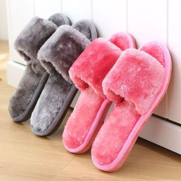 

lovers slippers winter fluffy slides women's indoor furry shoes ladies thick bottom rubber, Black