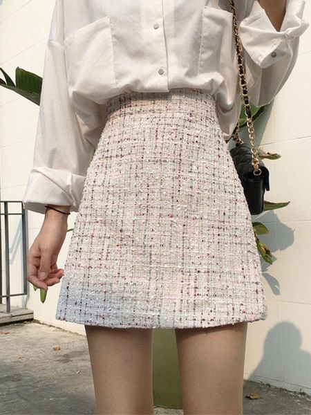 

skirts 2021 autumn korean lady skirt female sweet high waist a-line mini vintage casual women plaid chic, Black