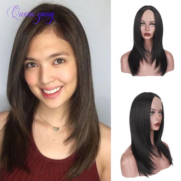 

synthetic fiber wigfemale medium-length straight hair temperament inner buckle korean girl clavicle wig wigs, Black