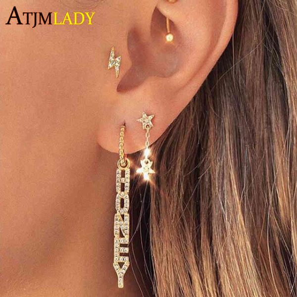 

letter couple honey sweet long drop for women micro pave 5a cz tassel earrings cute lovely party wedding jewelry, Bronze;silver