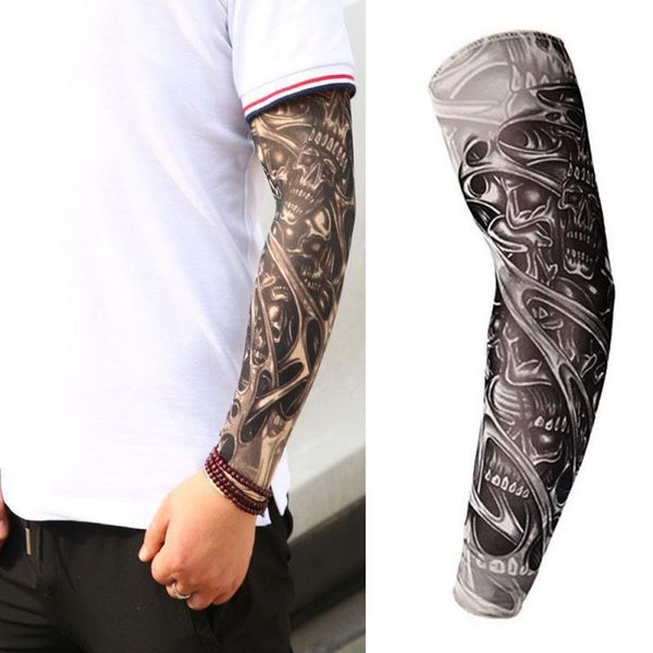 

outdoor cycling sleeves 3d tattoo printed arm warmer uv protection bike bicycle riding elbow & knee pads, Black;gray