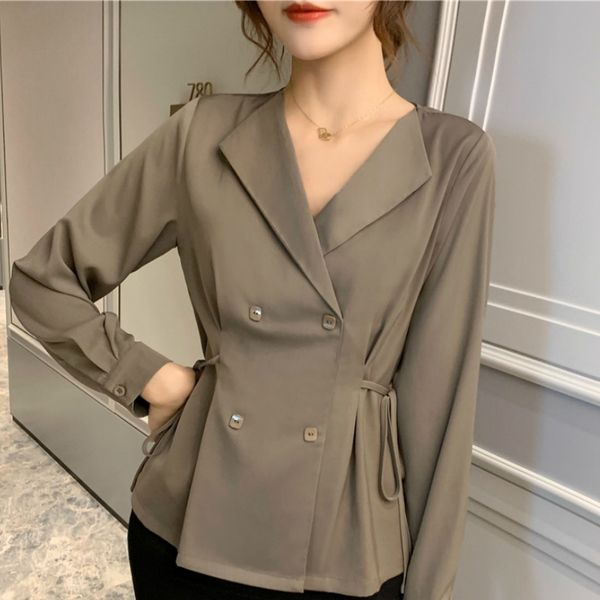 

blusas mujer de moda long sleeve blouse women v-neck office ladies blouse chiffon blouse shirt womens and blouses c515 210426, White