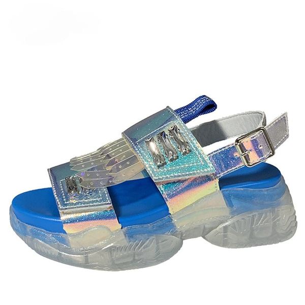

sandals 2021 platform wedges women transparent sole crystals jelly shoes 5cm heel buckle summer zapatos mujer, Black