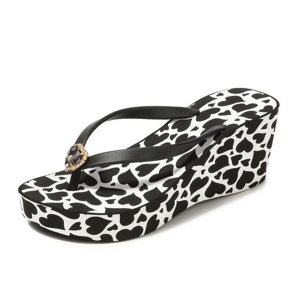 

slippers 2021 style slope heel flip flop high water drill foreign trade source summer beach sandals women, Black
