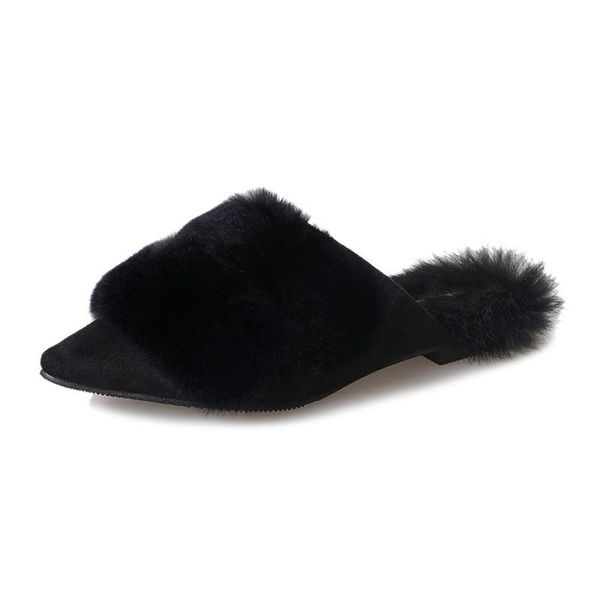 

women's shoes fashion pointed mao soft soles comfortable non-slip outdoor slippers, Black
