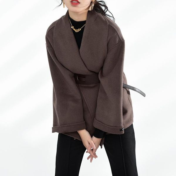 

women's wool & blends fit coffee loose bandage big size thick woolen coat parkas long sleeve women fashion autumn winter 2021 1dd091417, Black