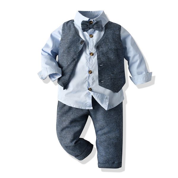 

autumn children's long sleeve bow tie shirt vest pants gentleman's two piece children's wear, Blue