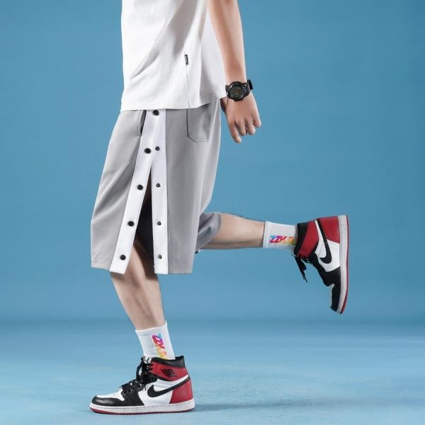 

men's shorts casual side breasted half open basketball pants beach summer fashion bermuda, White;black