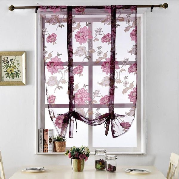 

curtain & drapes romantic peony printed tulle short for kitchen bathroom bedroom home decor semi-shading drapery roman