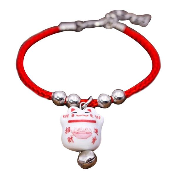 Новые милые счастливые кошка керамические бусины безопасный браслет красный веревка браслет ручной работы мода ювелирные изделия регулируемая длина