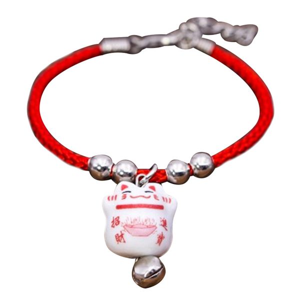 

new cute lucky cat ceramic beads safe bracelet red rope bangle handmade fashion jewelry adjustable length, Golden;silver