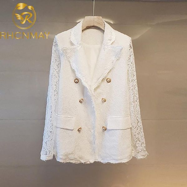 

women's suits & blazers fashion summer jackets coats women lace blazer casual long sleeve vintage white female double-breasted coat, White;black