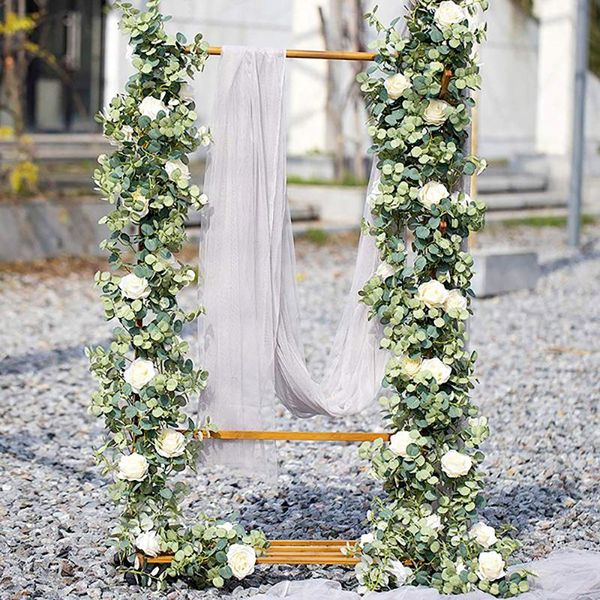 

decorative flowers & wreaths 1.8m artificial eucalyptus with rose garland hanging rattan vertical garden home table party wedding backdrop w