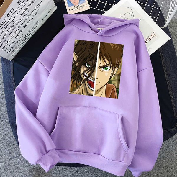 Kış Eren Yeager Hoodie Kawaii Kore Kazak Titan Kazak Karikatür Baskı Anime Estetik Hoodie Streetwear X0721