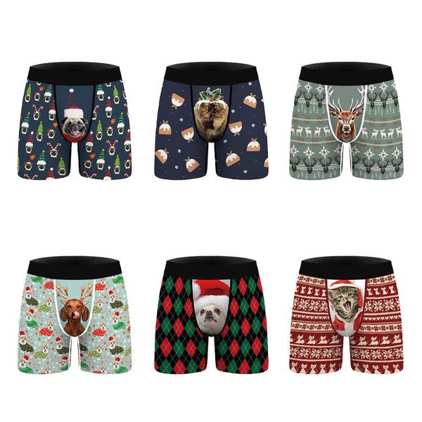 

underpants christmas mens breathable underwear boxer spandex homme print 3d boxershorts boxers panties male plus size, Black;white