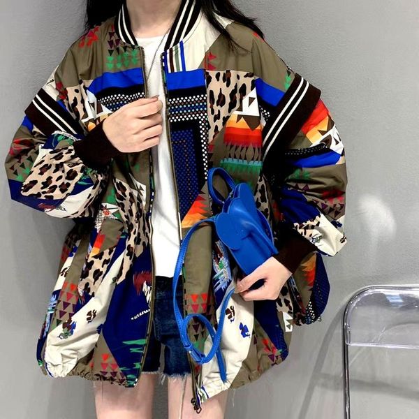 

women's jackets spring autumn windbreaker street oversize women loose coats leopard print vintage patchwork baseball outwears nz140, Black;brown