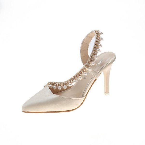 

sandals european and american pointed pearl rhinestone classy high heels women's, Black