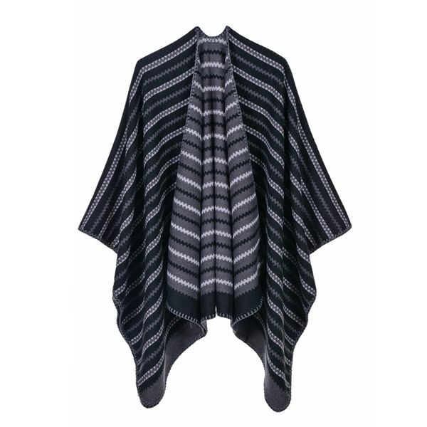 

autumn and winter women's shawl imitation cashmere wave pattern fashion air conditioning cape spring 210427, White;black
