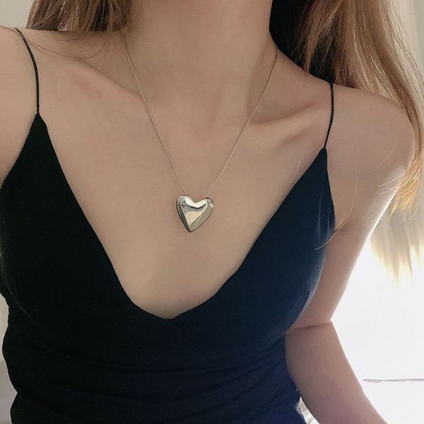 

silver choker polished heart locket pendant necklace 211600, Golden;silver