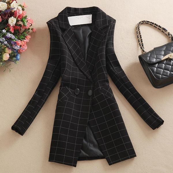 

women's suits & blazers blazer women spring suit nice autumn short slim all-match lattice coat female jacket black, White;black