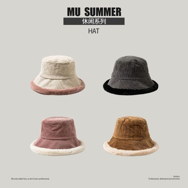 

bucket hat women's autumn and winter korean style japanese soft girl cute sweet thick solid color curling warm beanies