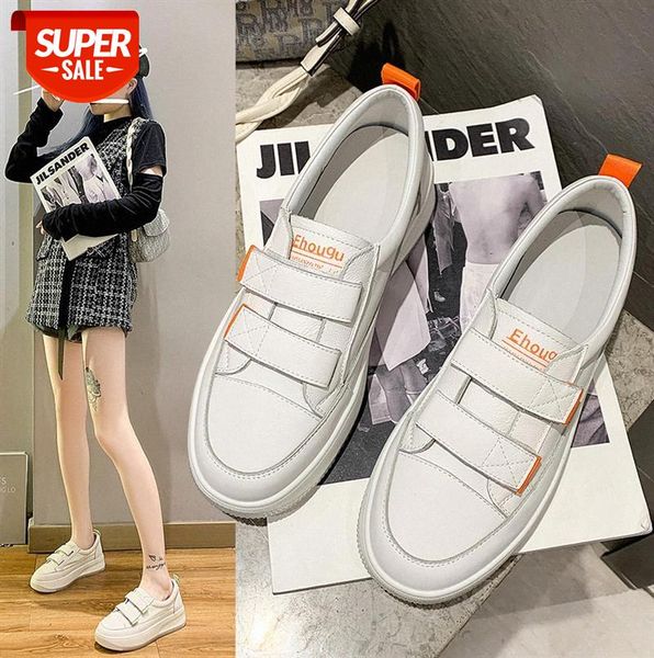 

the first layer of cowhide small white shoes women korean style velcro flat-bottomed student sneakers #qv3i