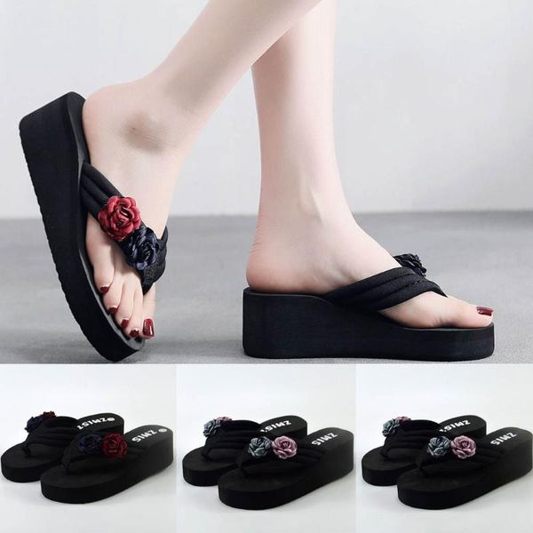 

slippers summer women thick bottom sandals non-slip flip flops beach 2021, Black