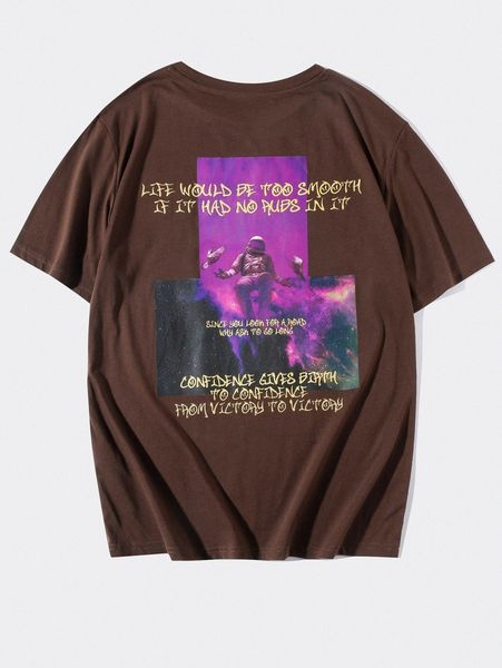 

men spaceman and slogan graphic tee 73jg#, White;black