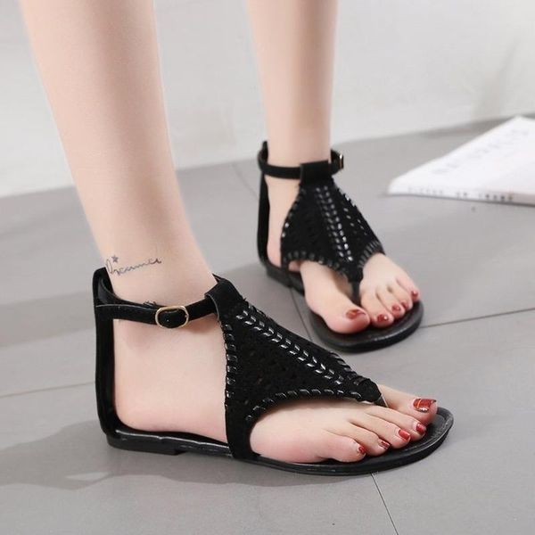 

sandals 2021 summer women's shoes female gladiator style buckle zippers flip flops platform cover heel ladies, Black
