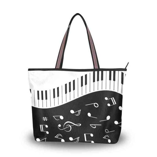 Einkaufstaschen ALAZA Taschen für Damen Handtasche Damen Musik Note Print Luxus Design Handtaschen Damen Shopper Umhängetasche Strand Top-Griff Taschen 220310