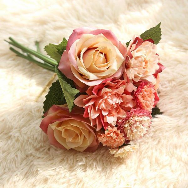 

decorative flowers & wreaths 1 bunch rose dahlia artificial fake plastic silk flower bridal bouquet for wedding home decoration 5 colors