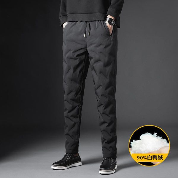 

for men to wear warm and thick, middle-aged young leisure men's white duck down long pants fashion wholesale, Black