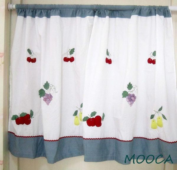 

curtain & drapes rustic 100% cotton 3d embroidered fruit short kitchen cafe grape apple pear cherry