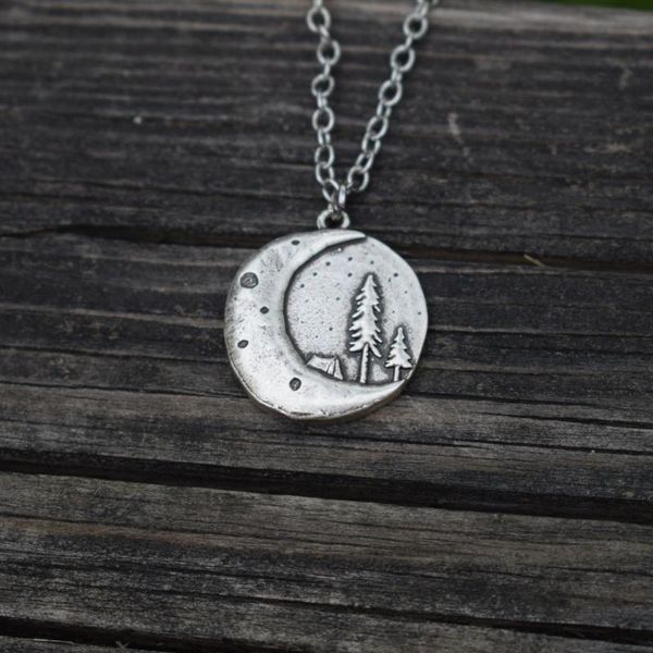 

pendant necklaces 1pcs lovely fashion pine tree hiking necklace under the moon, Silver