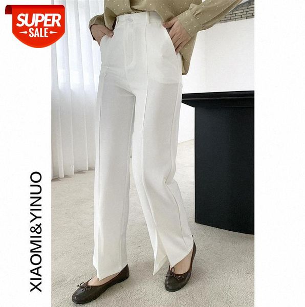 

[ou fan] 7865 front slit wide-leg pants women high-waist drape thin loose straight-leg casual #wa3z, Black;gray