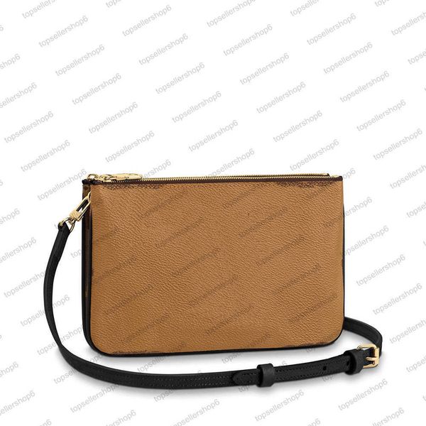 

m69203 designer women double zip pochette bag luxury canvas messenger purse cowhide leather cross-body handbag shoulderbag