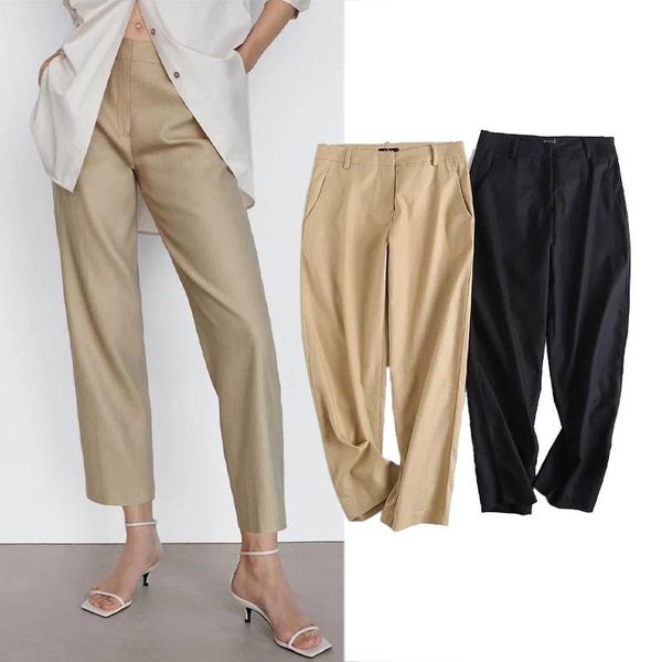 

women's pants & capris za pant women 2021 autumn simple cotton high waisted woman pockets trousers streetwear casual straight-leg, Black;white