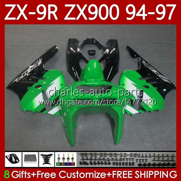 Kit de feiras para Kawasaki Ninja ZX-9R ZX 9R 9 R 900 CC ZX9 R ZX9R 94 95 96 97 Bodywork 100No.79 ZX900 900CC ZX-900 1994 1995 1997 ZX900C 94-97 OEM Verde Black Moto