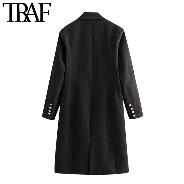 

traf women fashion with metal buttons woolen coat vintage long sleeve back vents female outerwear chic 201224, Black